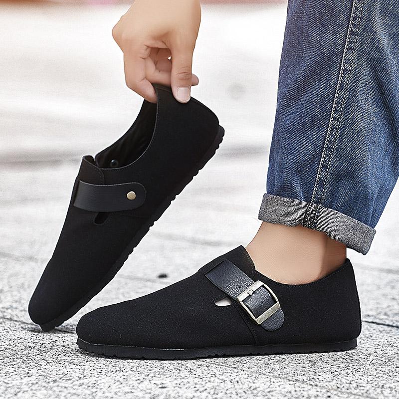 

Повседневная обувь для мужчин и женщин, мягкая деревянная подошва, дышащий кожаный верх, модные сандалии с супинатором из замши, ретро пробковые сабо, размер 45 36 чёрный