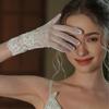Beaded Trim Short Bridal Gloves Crafted with Premium Lace Perfect for Cathedral Veil Outfit
