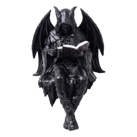 Halloween Reading Book Skeleton Figurine, Spooky Reading Devil Resin Sculpture, Gothic Black Robe Grim Reaper Statue for Home Office Bookshelf A