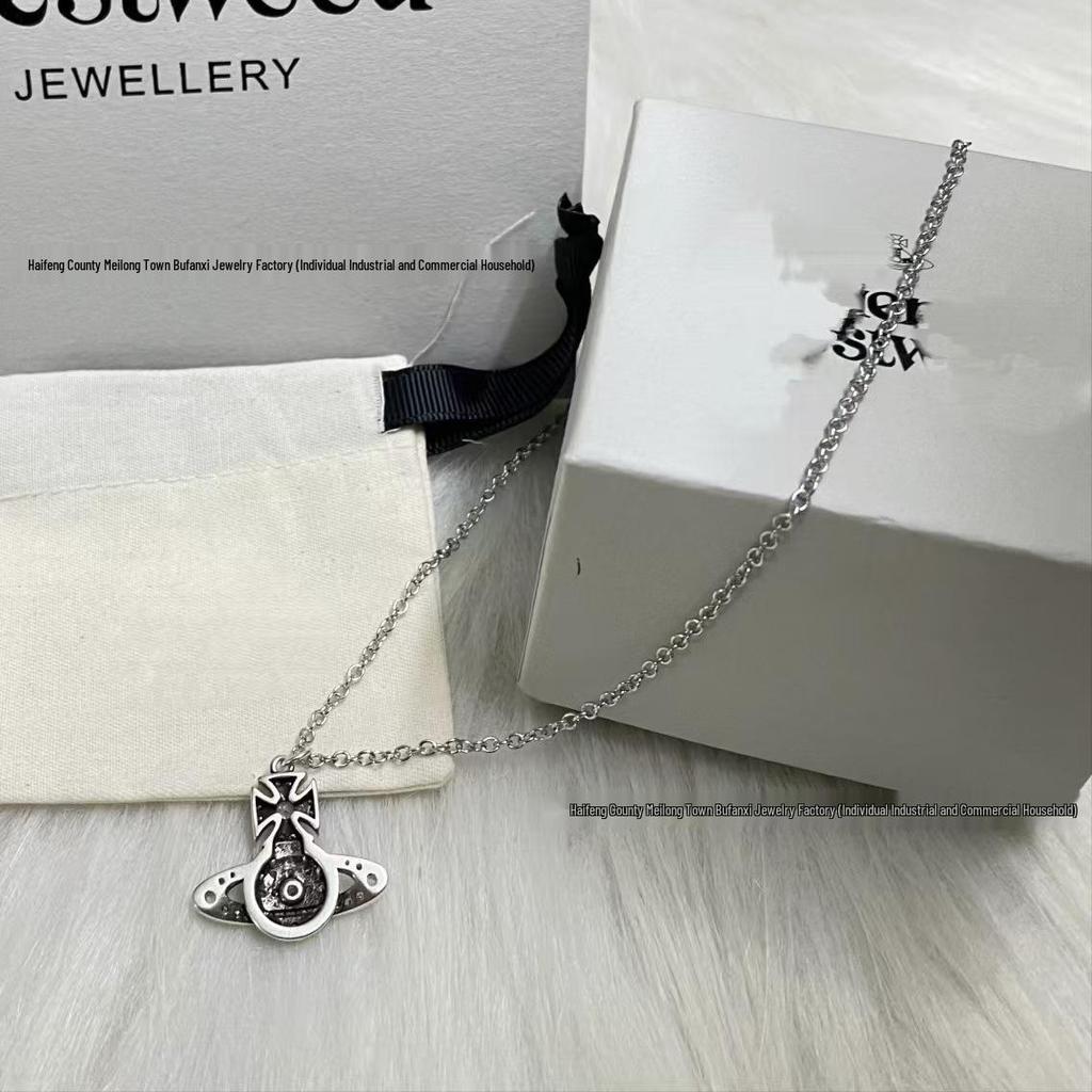 Empress Dowager Cixi Vintage Punk-Style Jewelry Set: Diamond Saturn Chain Necklace, Bracelet & Stud Earrings