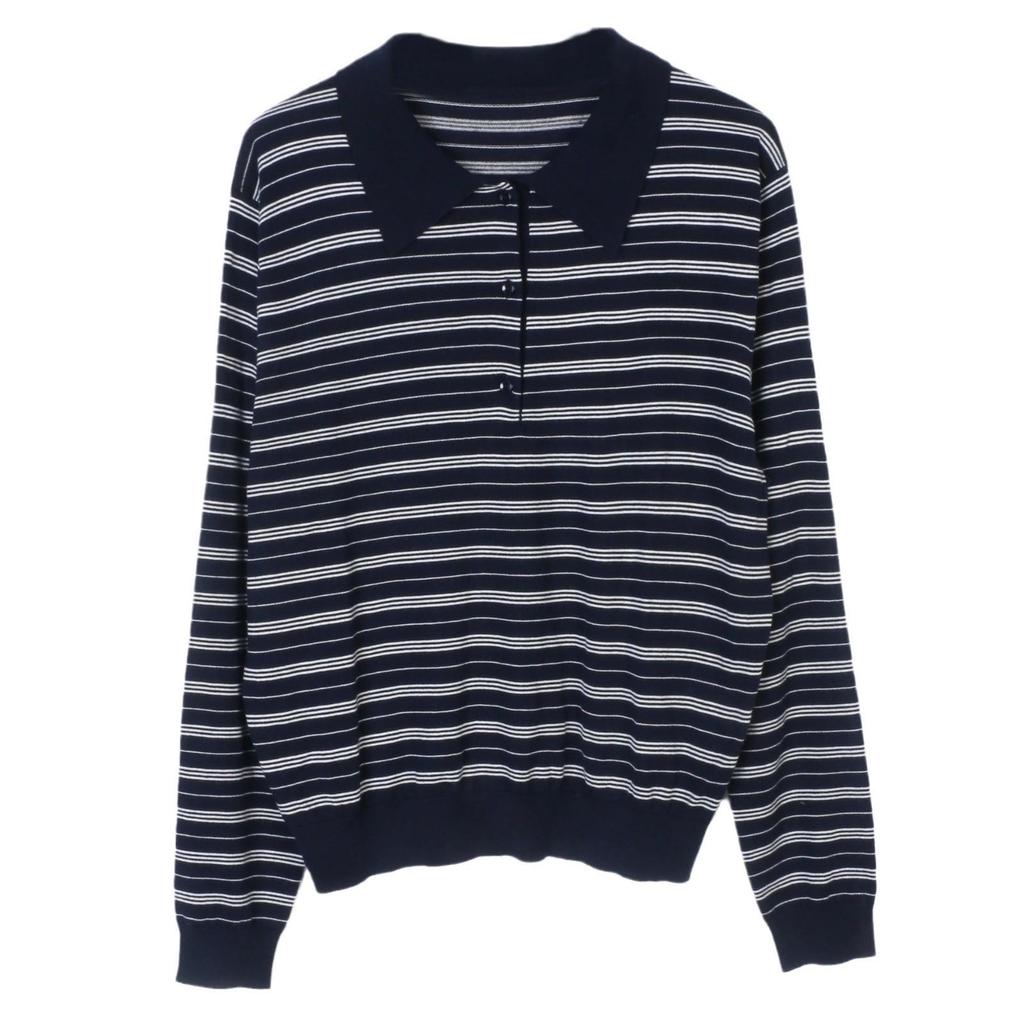 Korean-Style Striped Polo: 2024 Autumn Casual & Versatile Long Sleeve Knitwear