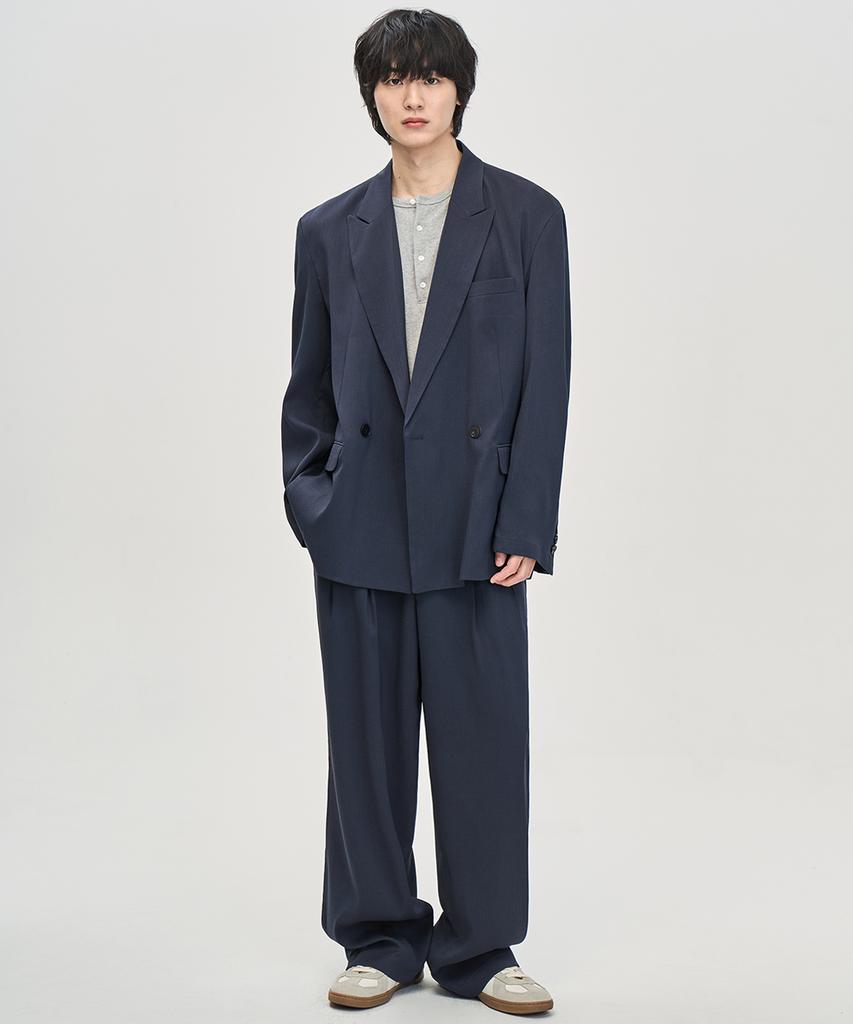 PRAIRIE Loose Fit Double-Pleat Wide Slacks (Navy)
