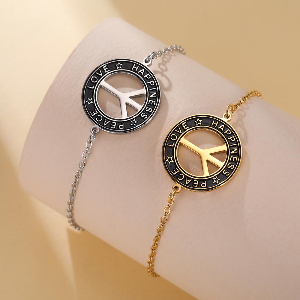 Dawapara Vintage Peace Sign Bracelet Peace Love Happiness Blessing Charm Couple Bracelet Stainless Steel Jewelry