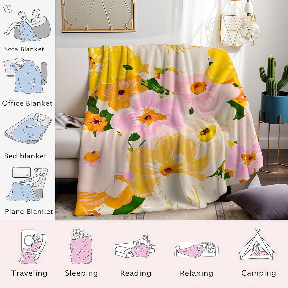 Sunny Floral Burst Flannel Blanket Warm Soft Halloween Christmas Couch Warm Cozy Decorative Decor Gift for All Season