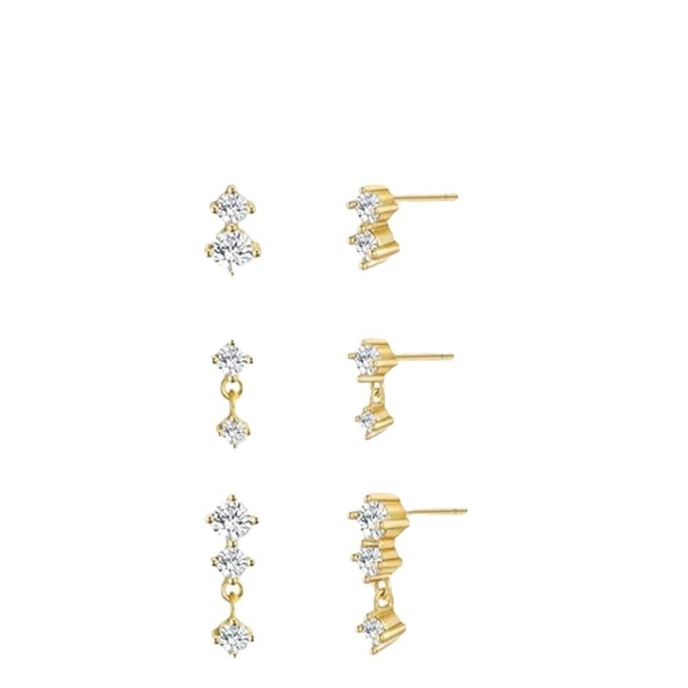 3pcs Set Exquisite Trend Gold Color Stainless Steel Irregular Geometry Rhombus Inlay Zircon Stud Earrings for Women Jewelry Sets