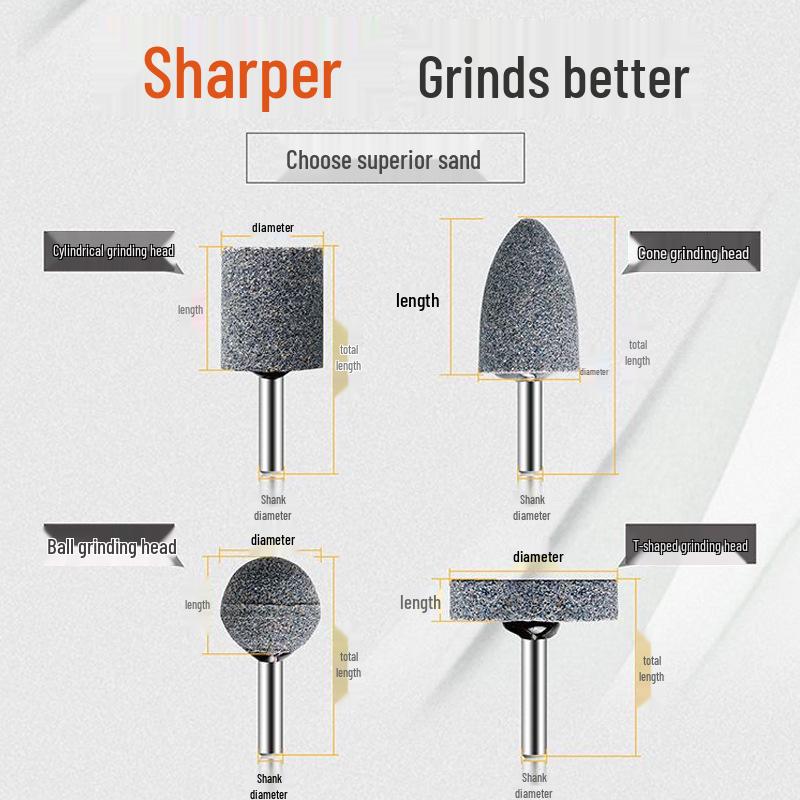 Electric Drill Grinder Head - Brown Corundum Cylindrical/Conical 6mm Polishing Tool.