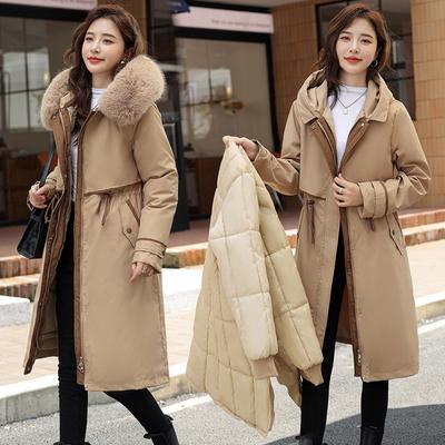 Winter Women's Parker Jacket 2024 Cotton Jacket Waist Slim Long Cotton Jacket Large Size