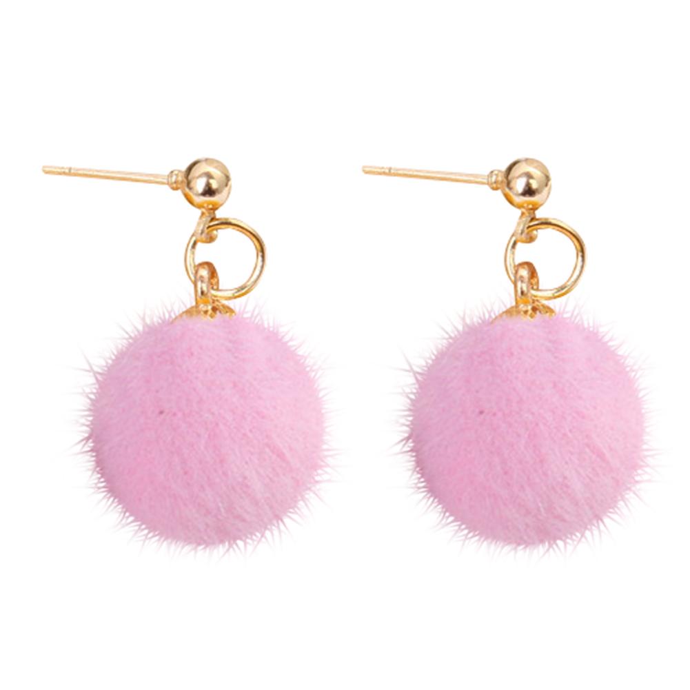 

Модні жіночі зимові ювелірні вироби Pom Pom Ball Drop Кулон Шарм Сережки Подарунок рожевий