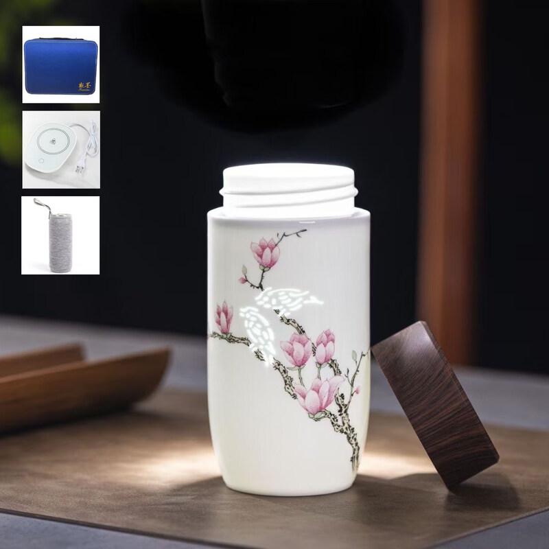 

Jingdezhen Ceramic Insulated Tea Mug with Temperature Control & Heater Set