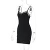 Sexy Women's Lace Edge Halter Dress Sleeveless Slim Split Short Dress