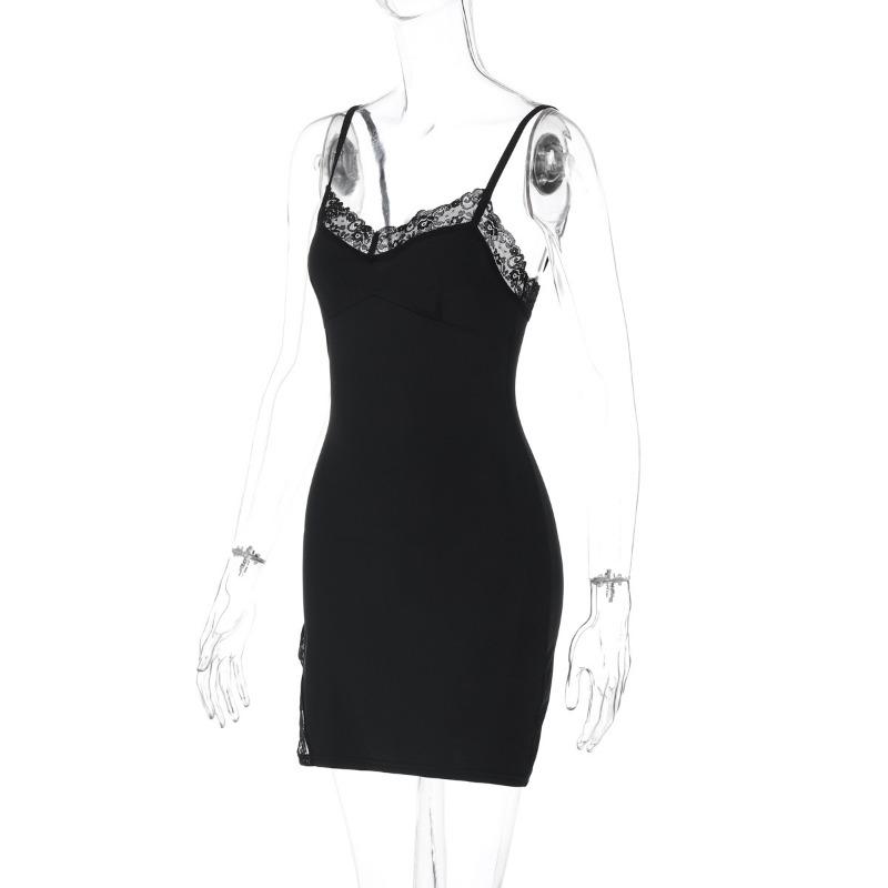 Sexy Women's Lace Edge Halter Dress Sleeveless Slim Split Short Dress