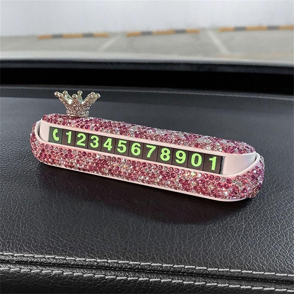 Rhinestone Car Temporary Parking Sign Luminescent Stop Sign Card Plate  Car Decoration