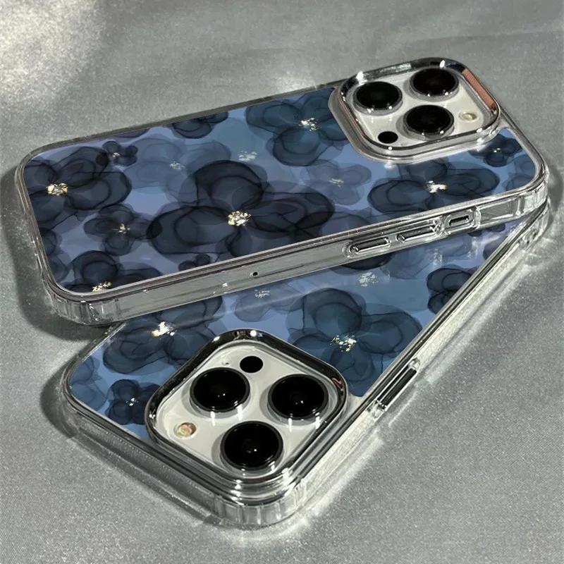 Dark Blue Floral Case for Samsung Galaxy S26 Edge S25 S24 S23 FE S22 Ultra Plus A73 5G A72 4G A71 A57 A55 A56 A51 4G TPU Cover