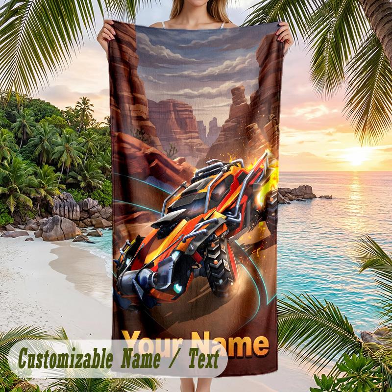 Rocket League Beach Towel, Personalized Custom Text, Quick Dry Soft Large Towel For Swimming Pool Travel