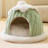 Windproof Warm Pet Bed House Enclosed Pumpkin Shape Washable Soft Cat Plush Tent Kennels for Indoor Pet Supplies