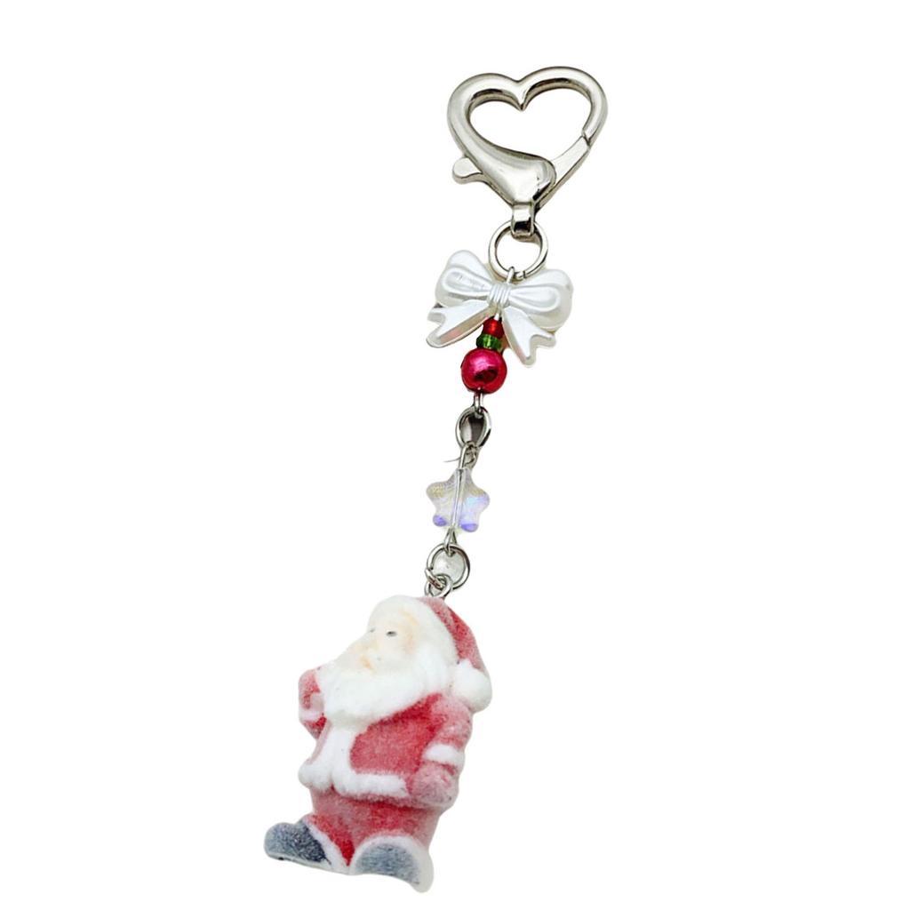 Fashionable Christmas Santa Claus Flocking Keychain With Star Bowknot Soft Plush Charm Accessory for Bags and Phones