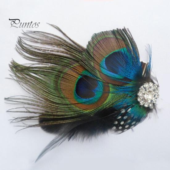 Unique Rhinestone Hairpin Peacock Faux Feather Hair Clip Women Headpiece Costume Carnival Fancy Dress Pin Accessories Eye-catching Accessory