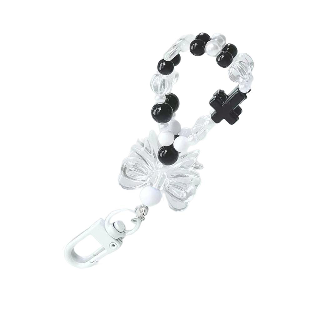 Cute Bowknot Cross Beaded Keychain Pendant Lovely Hanging Decorations Keyring Charm for Purse Bag Backpack Handbag
