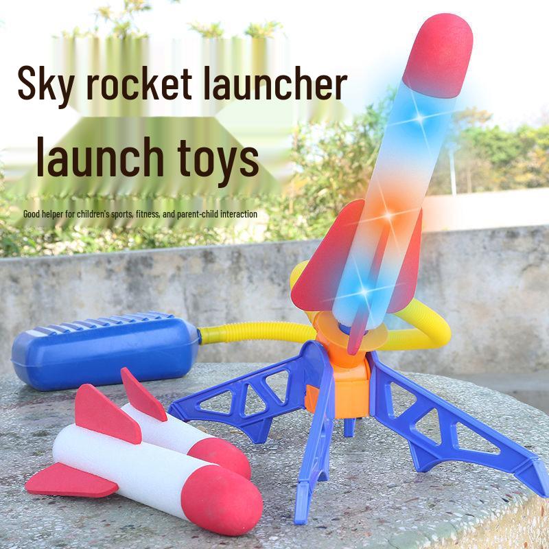 Interactive Foot-Pedal Rocket Launcher Toy with LED Lights for Outdoor Play