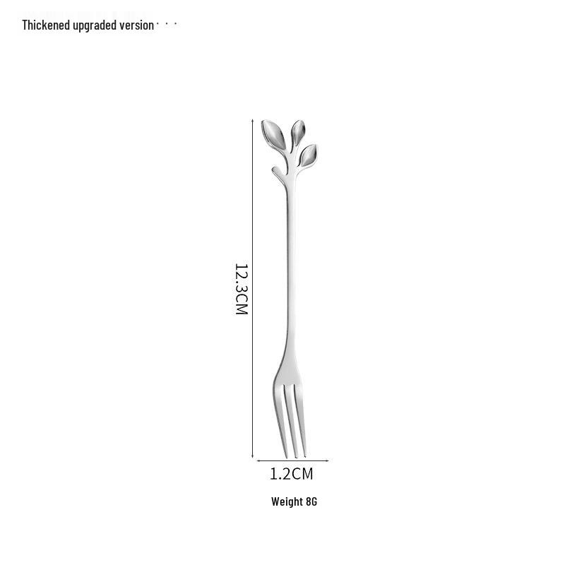 Gold Stainless Steel Leaf Spoon and Fork Set - Long Handle for Stirring, Desserts, and Coffee