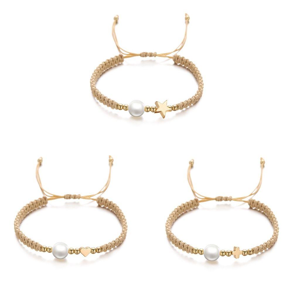Pearl Bead Star-Shaped Bracelet Adjustable Casual Bracelet Bangle Woven Bracelet  Men