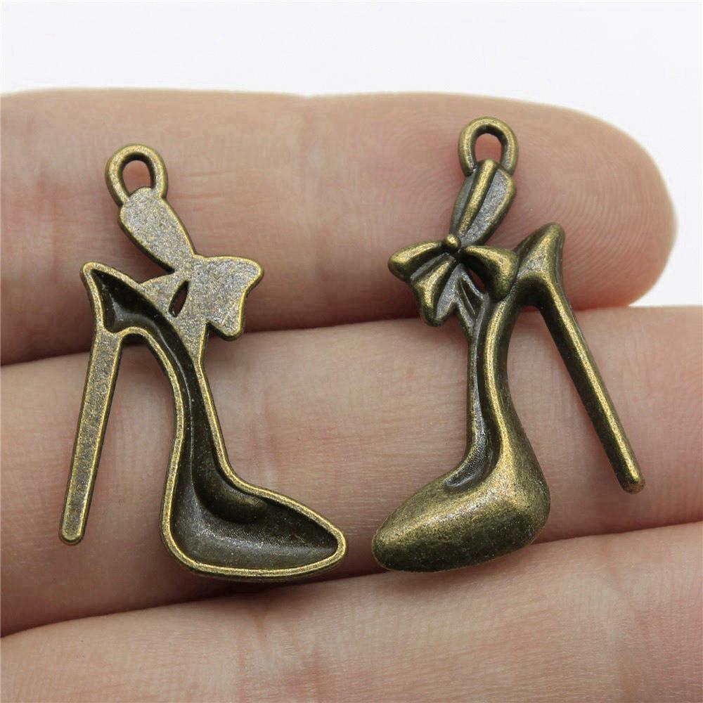 Shoes High Heel Fashion Charm Antique Bronze Zinc Alloy Jewelry Making Supplies for Women Earring Charms Handmade