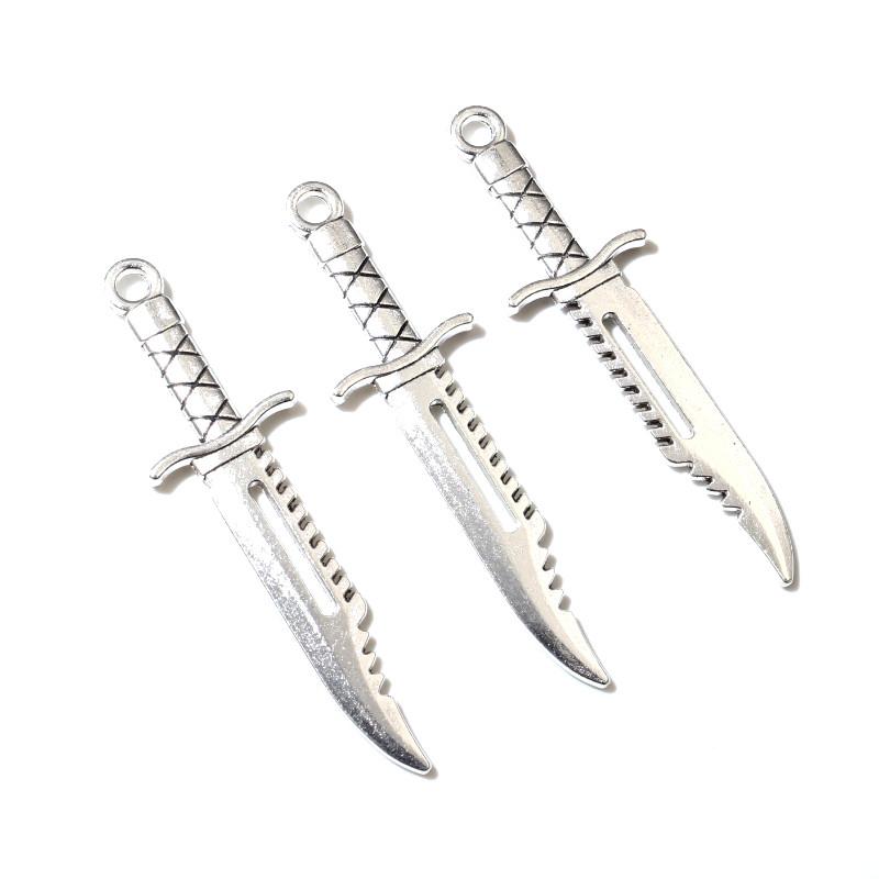 10 pezzi/lotto Ciondoli Lama di Spada Placcati Argento Antico Pendenti Accessori per la Creazione di Gioielli Fai da Te per Collana Componenti per Artigianato