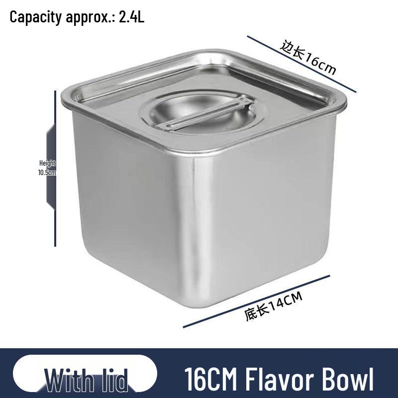 304 Stainless Steel Square Jam Bowl with Lid - Commercial Kitchen Seasoning and Sauce Container.