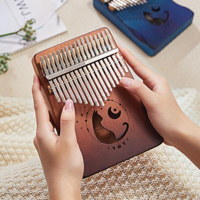 Mini Kalimba Wood Thumb Piano Portable 17 Keys Mini Kalimba for Kids, Adults & Beginners Finger Piano with Tuning Hammer