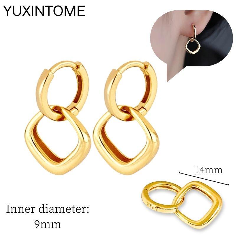 925 Sterling Silver Needle Vintage Square Round Pendant Earrings For Women Crystal Shell Geometric Earrings Fashion Jewelry