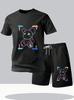 Summer Casual Little Bear Print Two-Piece Set: Trendy Short Sleeve + Shorts, Cool Street Style.