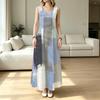 Sleeveless Watercolor Flowy Maxi Dress,Lightweight Swing Design,Versatile for Beach Vacations & Daily Casual