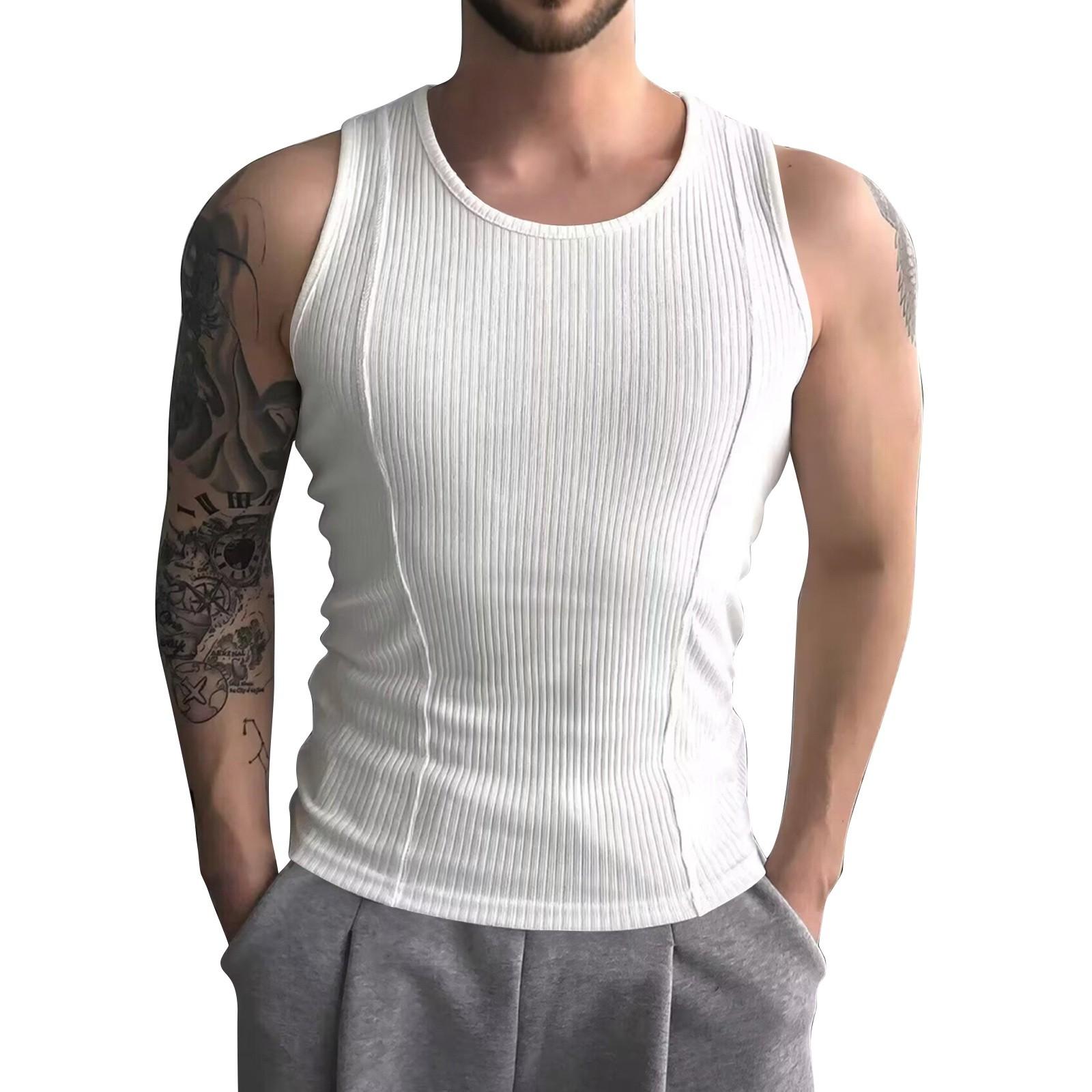 

Мужской летний жилет с широкими плечами в вертикальную полоску, однотонный, мужской повседневный спортивный жилет XL белый