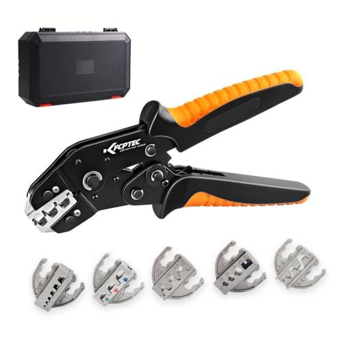 KF CPTEC 6-Piece Crimping Tool Set with Interchangeable Jaws - For Spade Terminals, Insulated & Non-Insulated Terminals, Ferrules, Solar Connectors, a
