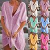 Camisa para Mujer Talla Mediana Larga Holgada Color Sólido Manga Corta Cuello Redondo Protección Solar