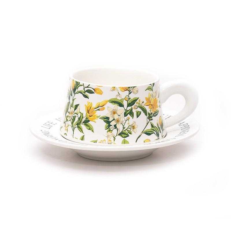 Light luxury creative flower printing afternoon tea coffee cup saucer set household breakfast cup couple exquisite gift