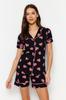 Women's Fashion New Pajama Set Salmon 100% Cotton Heart Patterned Bias Detailed Shirt-Shorts Knitted Pajama Set