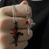 Versatile Crucifix Pendant Chain Rose Detailing Adjustable Necklace for Everyday Outfits Religious Accessory Jewelry