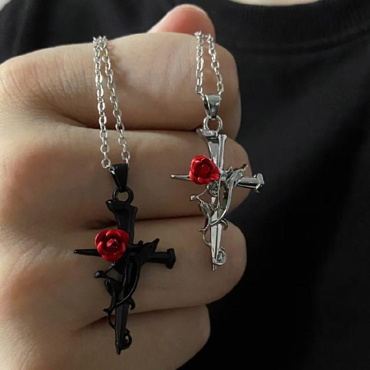 Versatile Crucifix Pendant Chain Rose Detailing Adjustable Necklace for Everyday Outfits Religious Accessory Jewelry