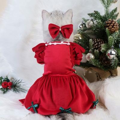1 Set Haustierkleid Weihnachten Hundekostüm Eleganter roter Rock mit Schleife