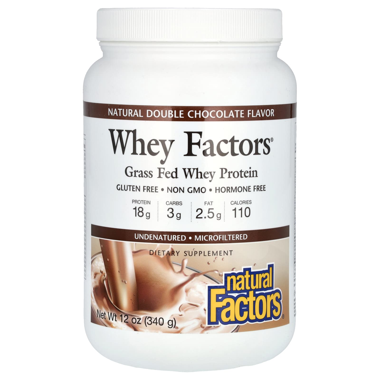 

Natural Factors, Whey Factors®, Grass-Fed Whey Protein, Natural Double Chocolate, 12 oz (340 g)