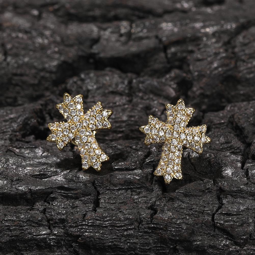 Cross Earrings Summer Premium Light Luxury Full Diamond Hip Hop Ear Jewelry