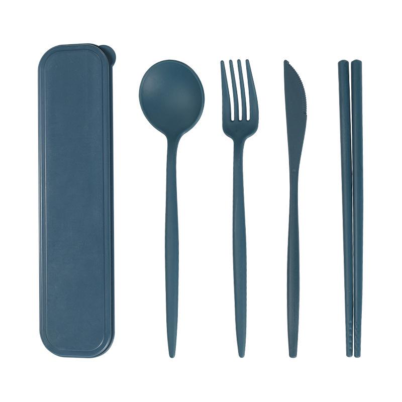 Portable Wheat Straw Cutlery Set: Knife, Fork, Spoon, Chopsticks, and Storage Box for Outdoor Travel