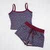 BM Style European & American Slim Crop Top & Shorts Set – Striped Camisole & Shorts for Women