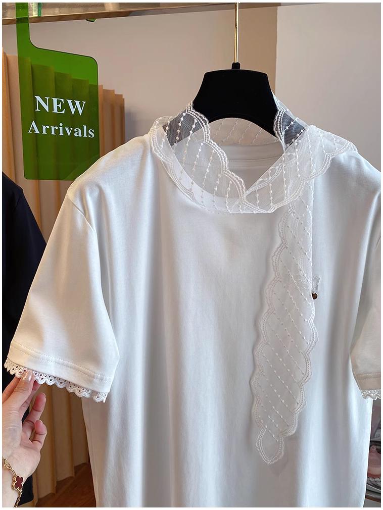 Korean Style Women's Cool Lace Ribbon Short-Sleeve T-Shirt - 2025 Summer Fashion