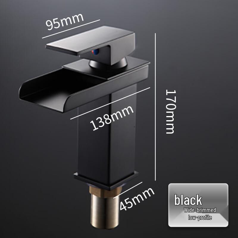 TLXT Elegant Black Brass Glowing Waterfall Bathroom Faucet