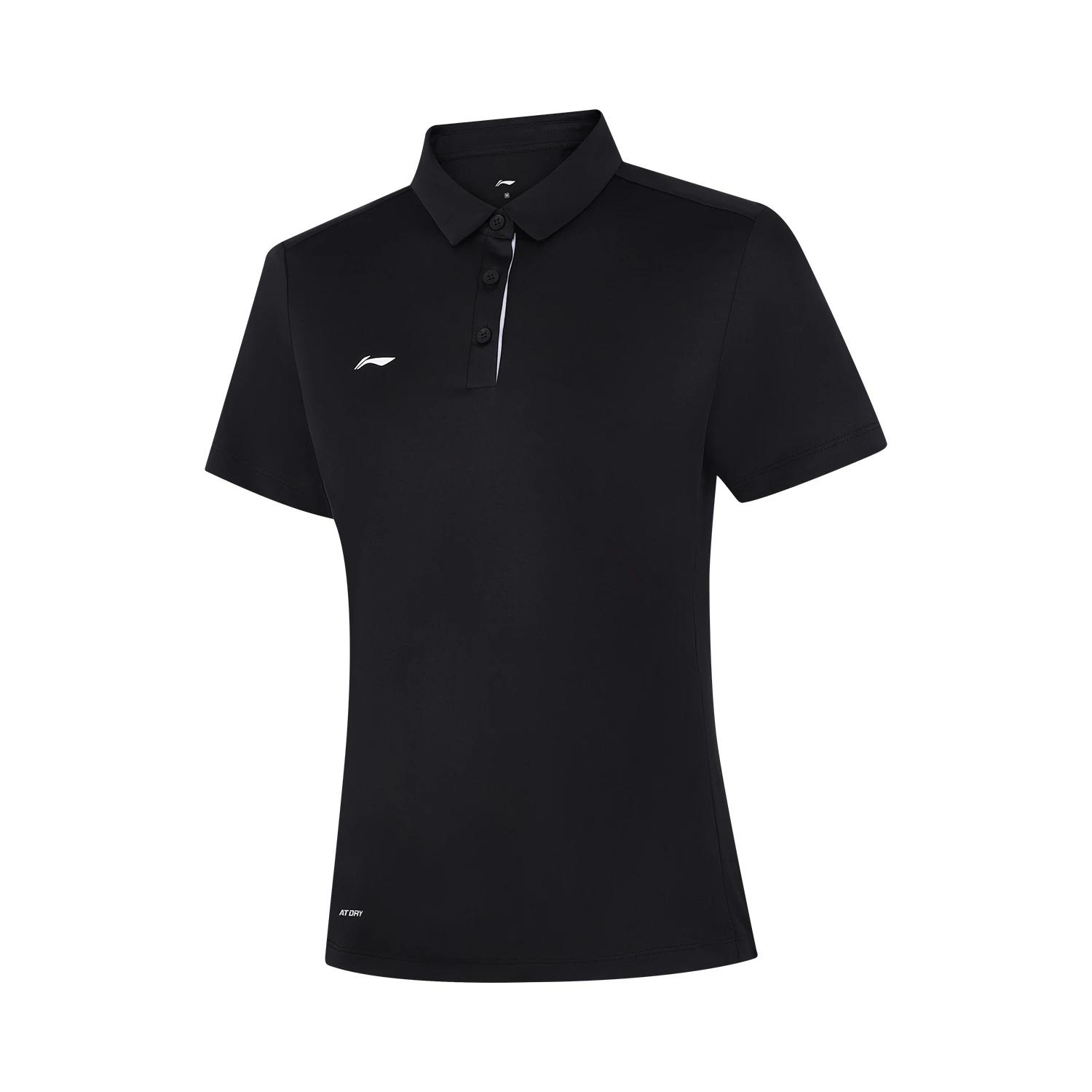 Li Ning Polo Shirts Women s Black Polo Collar Moderate Straight Fit APLV028-1 M