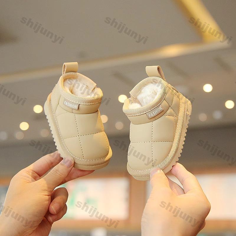 

Зимние детские сапоги для снега 2025 года, новые модные детские хлопковые сапоги для мальчиков и девочек, плюшевые, теплые, удобные, нескользящие, с мягкой подошвой, хлопковые туфли 17-inner-12.5cm хаки