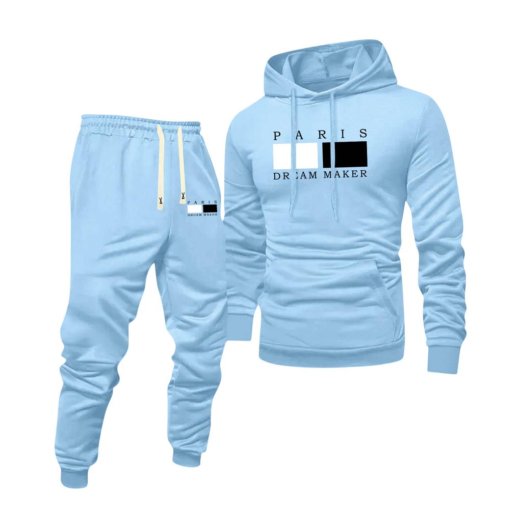 Men's Printed Hooded Sweatshirt And Sweatpants Casual Sports Suit