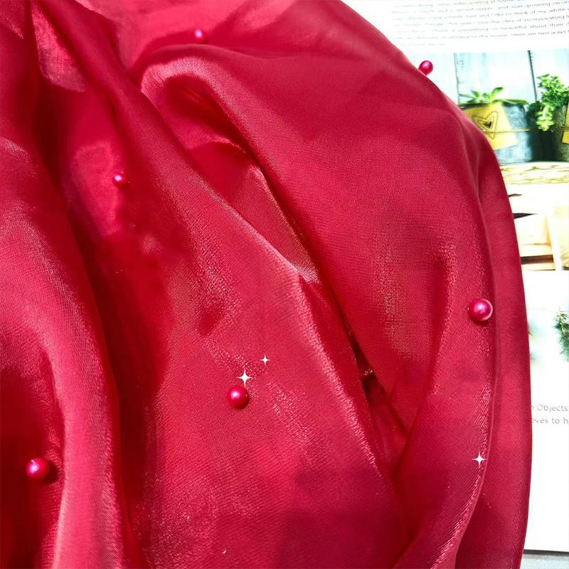 90x150cm Faux Pearl Organza Fabric for Dress Wedding DIY Sewing Bead Gauze Glossy Cloth Needlework Cloth Smooth Soft Material